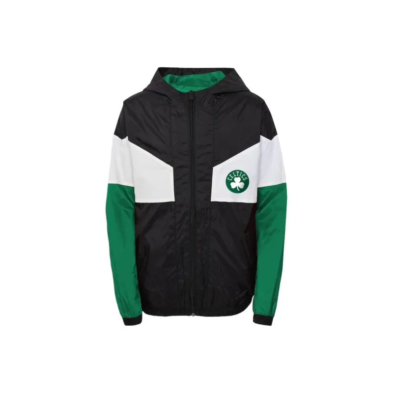 NBA Boston Celtics Pick Up Game Full Zip Windbreaker - Youth Trench Coat Unisex Black/Green-0