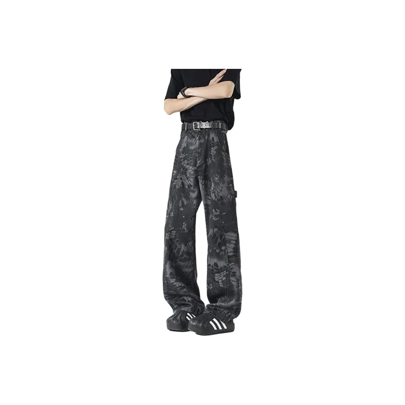 FASTFISH Jeans Unisex Black Snake Pattern-0