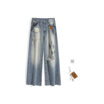 HOKLV Jeans Unisex Vintage Blue