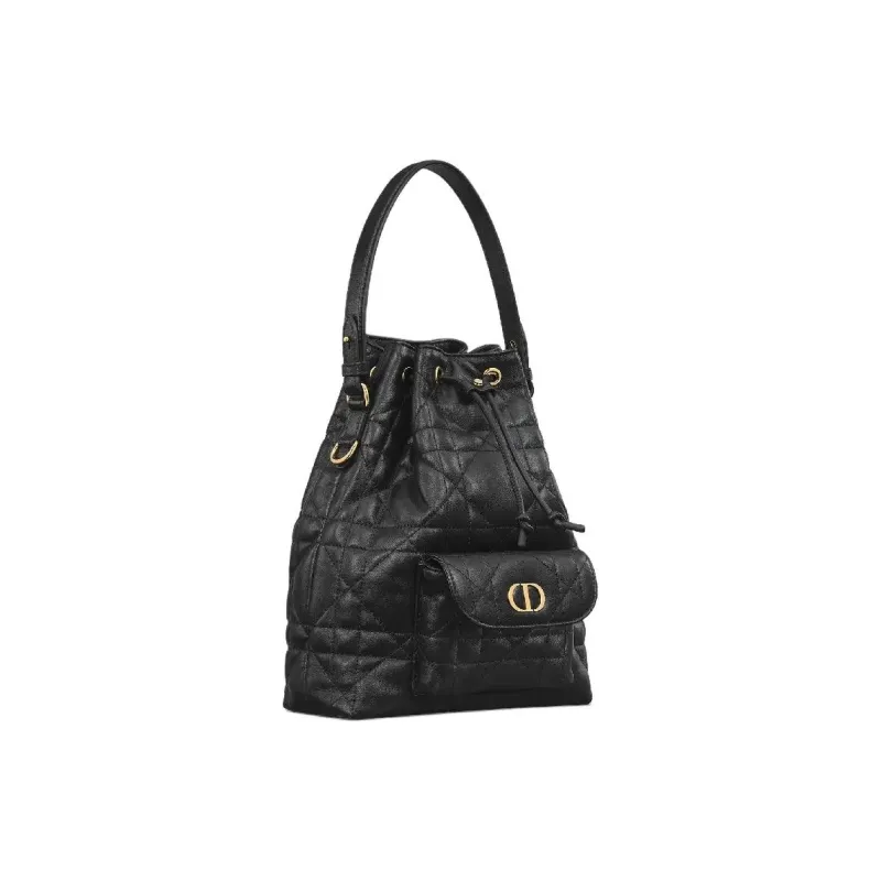 DIOR Caro Sheepskin Bucket Bag, One Shoulder Handbag Trumpets Women's Black-2