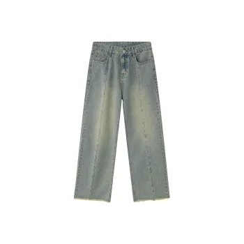 Nomt Jeans Unisex Yellow Mud Pants With Frayed Hem