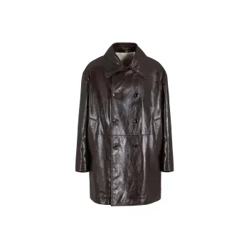 GIORGIO ARMANI Leather Double Breasted Long Sleeved Coat