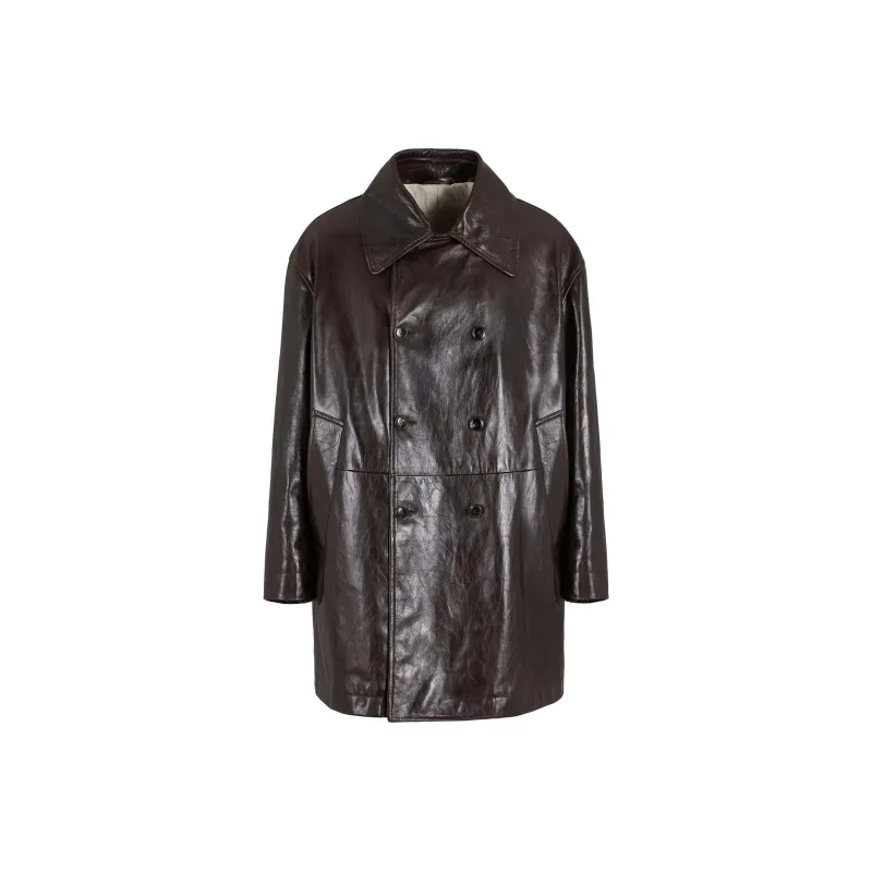 GIORGIO ARMANI Leather Double Breasted Long Sleeved Coat-0