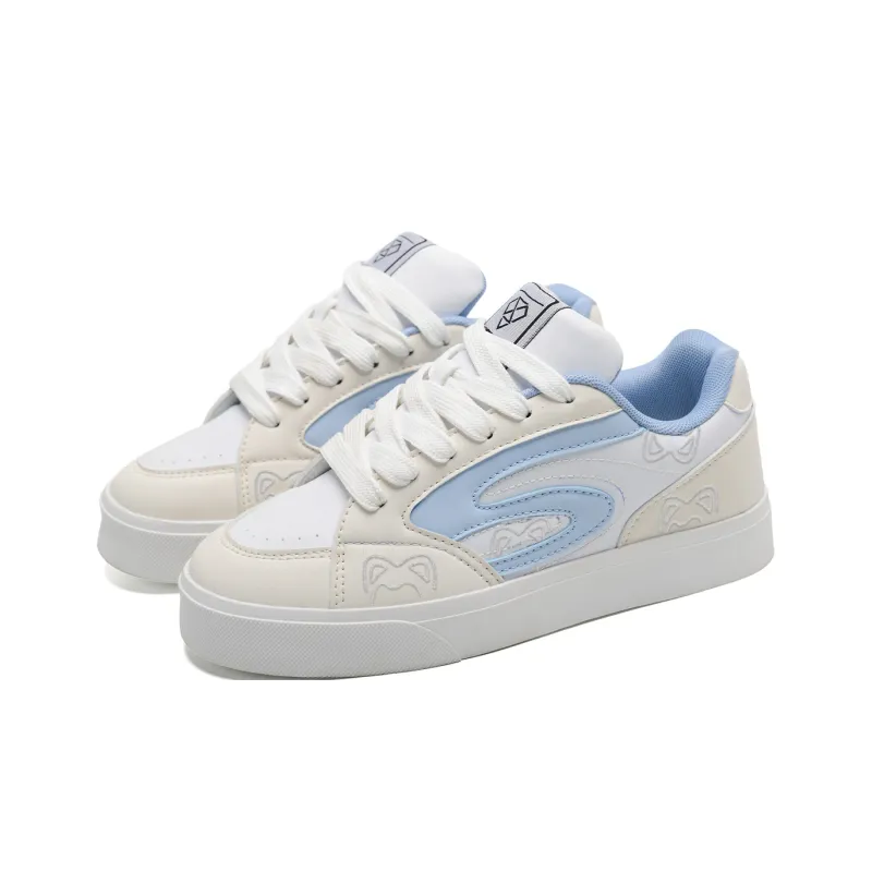 ABCIO Cushioning Abrasion Resistant Balance Height Increasing Mat Low Top Skateboard Shoes Unisex Blue White-2