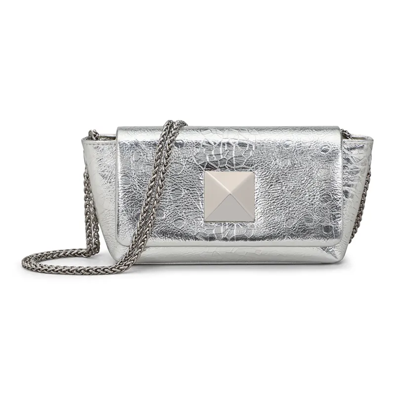 PT'SON Cow Leather Underarm Shoulder Bag, Crossbody Bag Trumpets Women's Silver-5