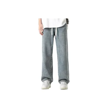 WOOD SOON Summer American Loose Fit Wide Leg Washable Casual Men's Pants Men's Denim Blue