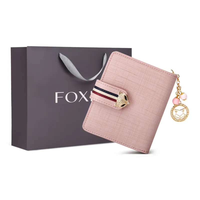 FOXER Cow Leather Clutch Card Holder Clutch Wallet Trumpets Women's Pink/Gold/Black-0