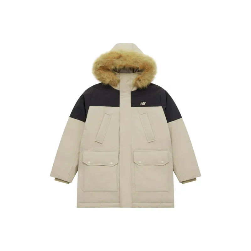 New Balance Mid Length Parka Hooded Duck Down Jacket Men's Khaki-0