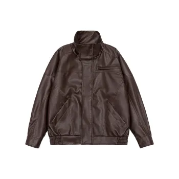 REFAMES Spring And Fall Season Leather Jacket Unisex Brown