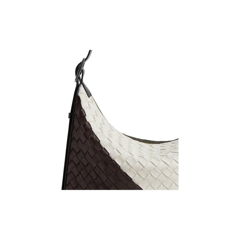 Bottega Veneta Intrecciato Calfskin Hobo Bag, Crossbody Bag, Shoulder Bag Trumpets Men's Brown & White-4