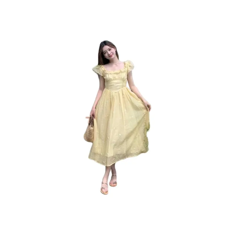 Mu Xiao Xin Short Sleeved Dress Women's Yellow-2