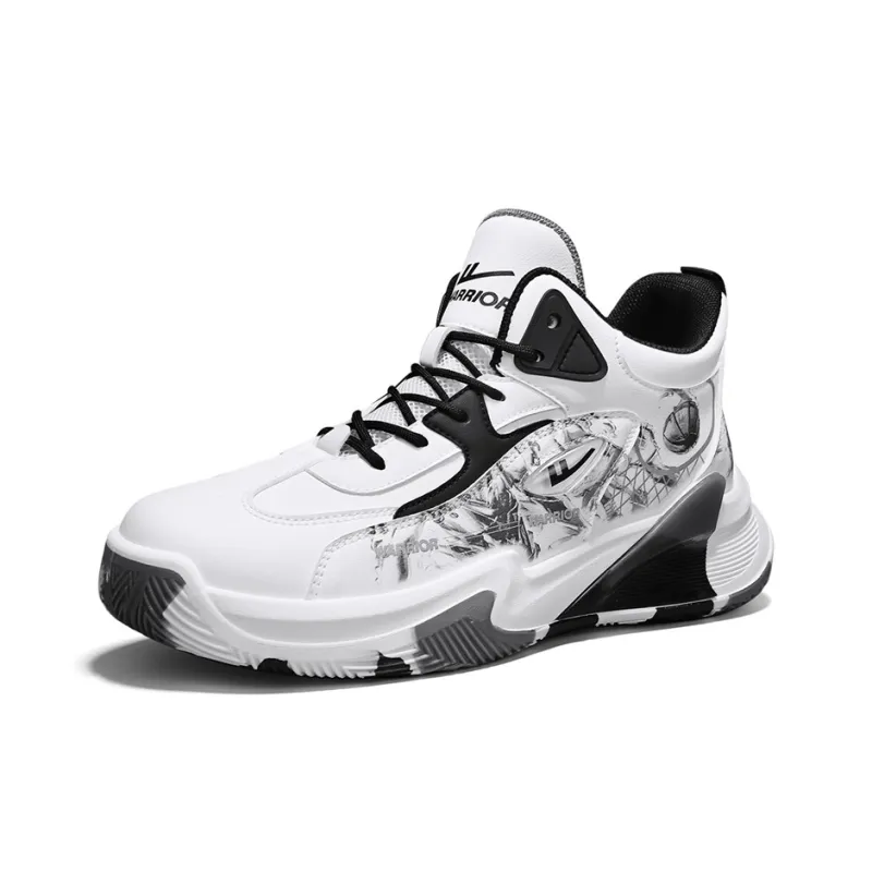 Warrior Anti Slip And Wear Resistant Height Increasing Low Top Basketball Shoes Men's White Black Gray-1
