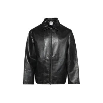 Vetements Distressed Leather Zip Up Jacket