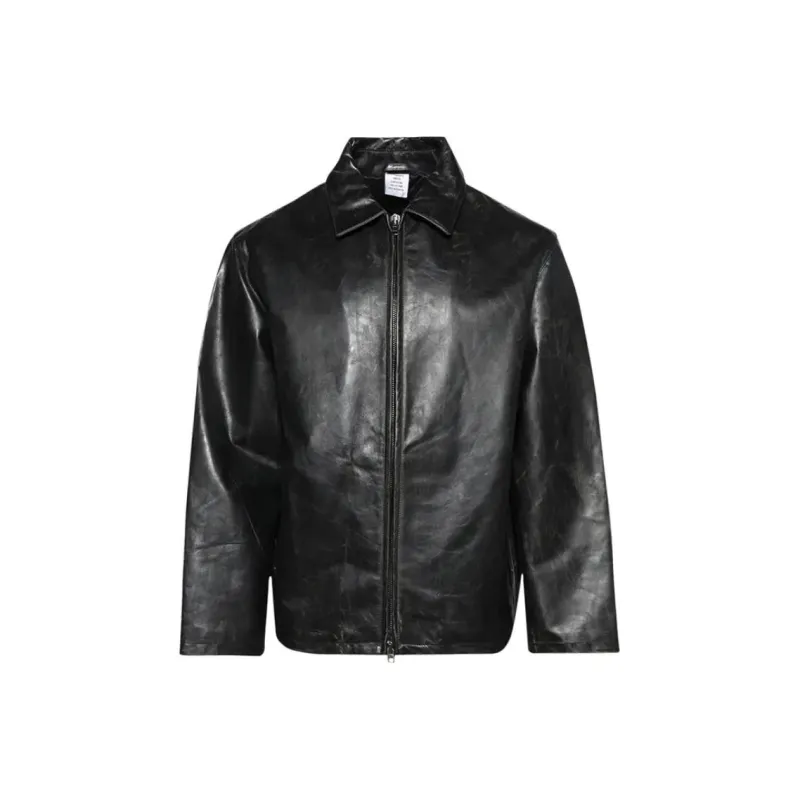Vetements Distressed Leather Zip Up Jacket-0