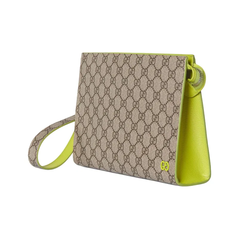 GUCCI Supreme Canvas Clutch Women's Beige & Yellow Green-1