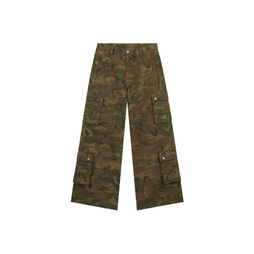 THE SALVAGES FASHION CLUB 카모플라주 그린 남녀공용 카고 바지
