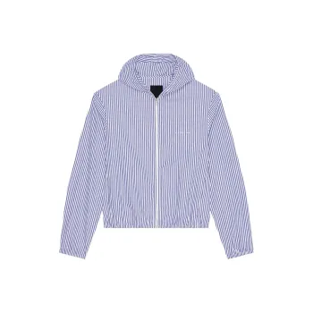 Givenchy Logo Embroidered Striped Hooded Windbreaker