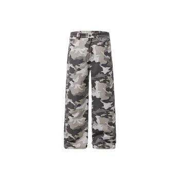 FAVEPOP Jeans Unisex Gray And White Camouflage
