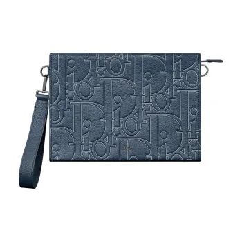 DIOR Cow Leather Clutch Women's Marine Blue