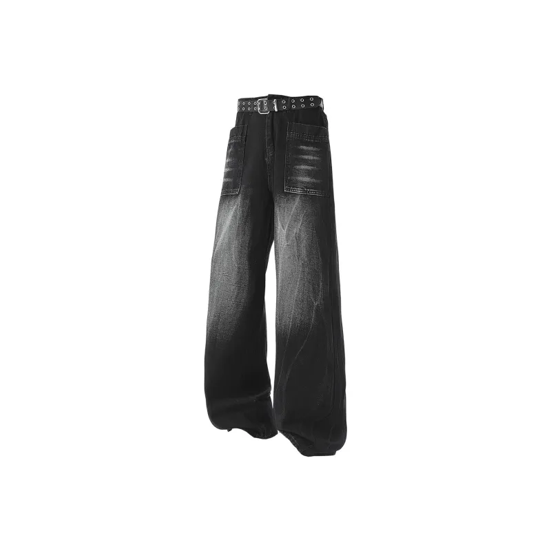TOUHAOQINGNIAN Jeans Unisex Black Gray-0