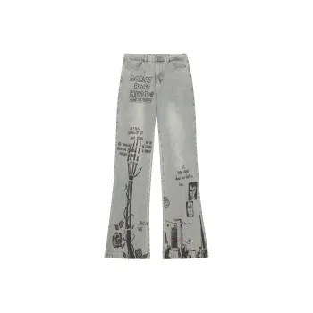 DNBH Hand-drawn Doodle Series Jeans Unisex Yellow Mud