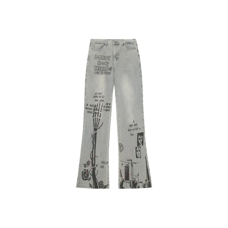 DNBH Hand drawn Doodle Series Jeans Unisex Yellow Mud-0