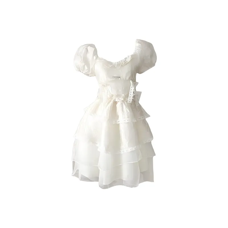Mu Xiao Xin Short Sleeved Dress Women's Light Apricot-4