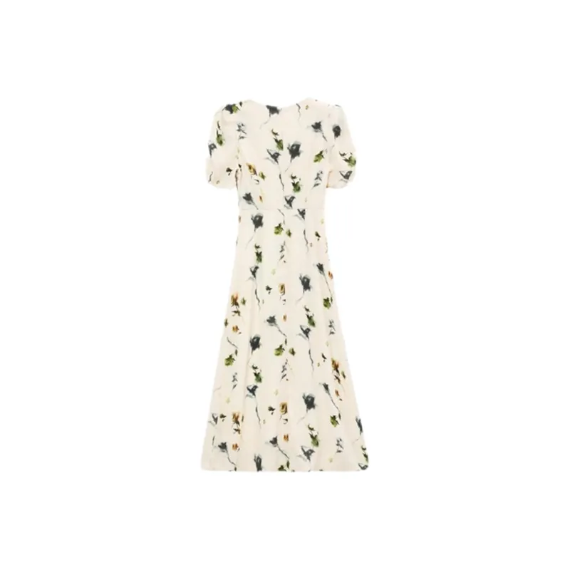 ABBY GODDESS Short Sleeved Dress Women's Beige With Floral-1