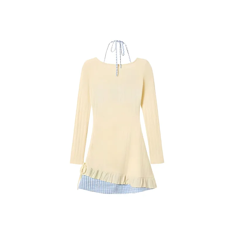 AHDO Long Sleeved Dress Women's Apricot-1