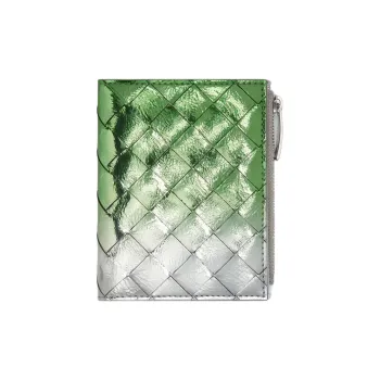 Bottega Veneta Intrecciato Goatskin Wallet Small Size Women's Silver & Mint Green