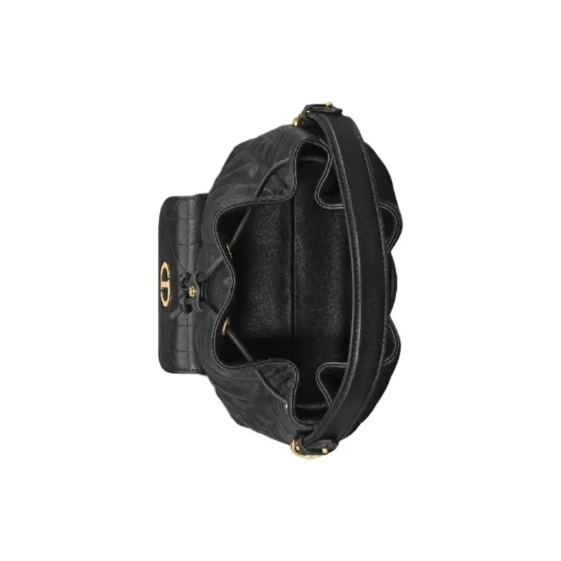 DIOR Caro Sheepskin Bucket Bag, One Shoulder Handbag Trumpets Women's Black-4