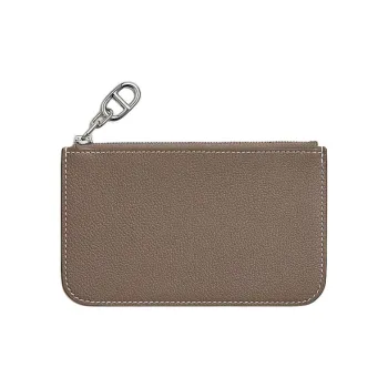 HERMES Zipengo Evercolor Calfskin Card Holder Women's 18 Etoupe Elephant Gray