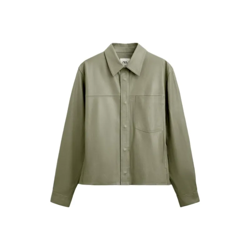 ZARA Leather Jacket Men's Green-0