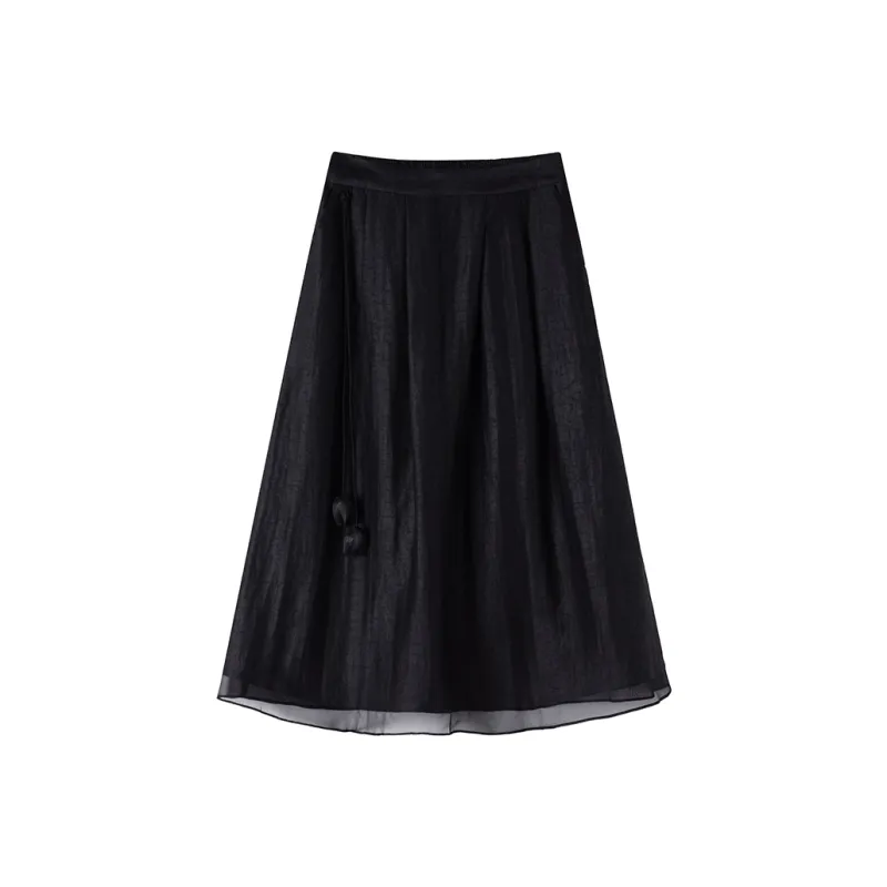 Yi Mengyuan Silk Casual Long Skirt Women's Black-2