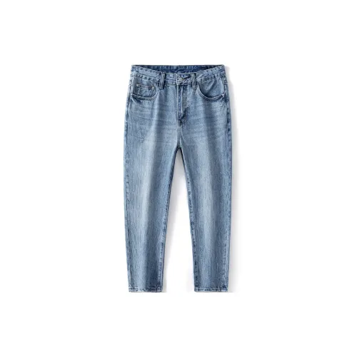 Jeep Straight Fit Draped Washable Jeans Unisex Light Blue