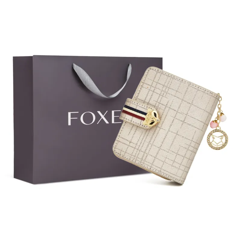 FOXER Cow Leather Clutch Card Holder Clutch Wallet Trumpets Women's Pink/Gold/Black-6