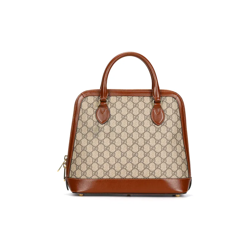 GUCCI Canvas With Leather Dome Bag, Handbag, Shoulder Bag, Crossbody Bag Medium Size Women's Beige Brown & Brown-2