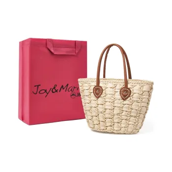 Joy&Mario Vintage Vacation Beach Bag Lightweight Commute Wear Regular Women's Heart Dotted Beige/Heart Dotted Coffee