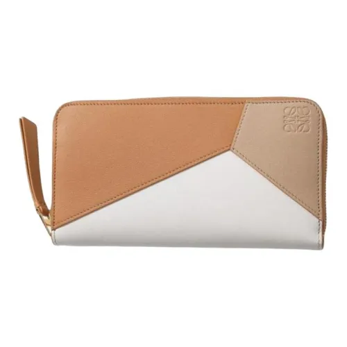 LOEWE Puzzle Calfskin Wallet Women's White & Camel & Brown
