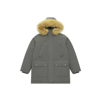 New Balance Classic Sports Mid Length Parka Hooded Duck Down Jacket Unisex Black Gray