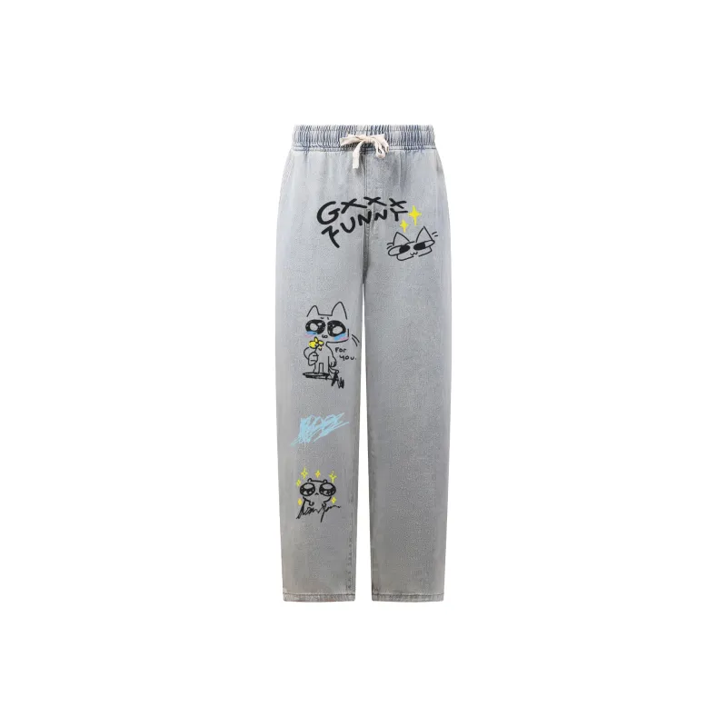 GXXX Autumn And Winter Models Lace-Up Straight Fit Jeans Unisex-0