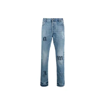 PALM ANGELS Logo Patch Straight Leg Jeans