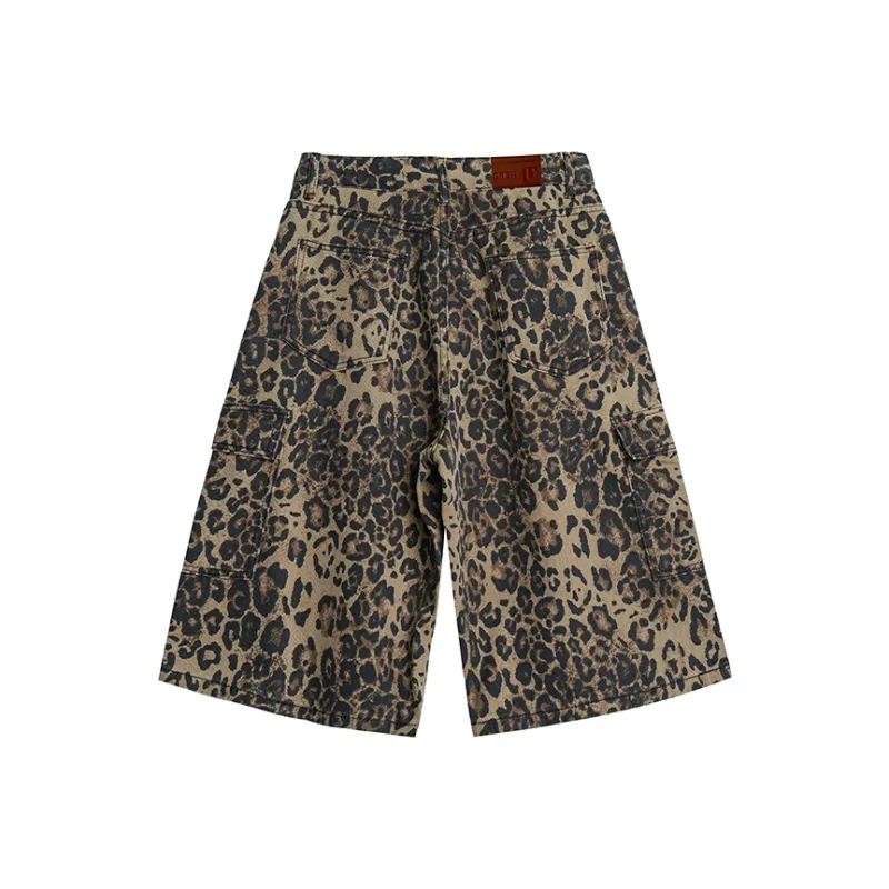 DNBH Denim Shorts Unisex Desert Leopard Print-1