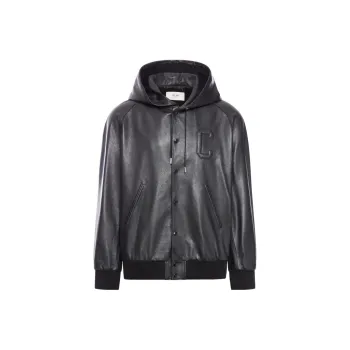 CELINE Leather Drawstring Bomber Jacket