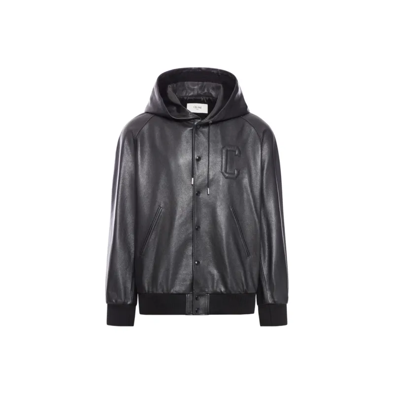 CELINE Leather Drawstring Bomber Jacket-0