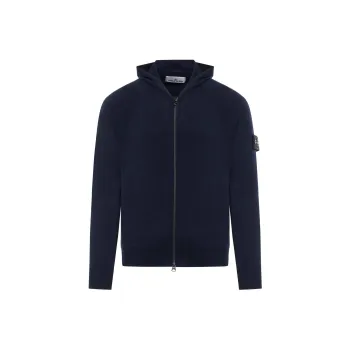STONE ISLAND Logo Patch Zip-Up Knitted Hoodie