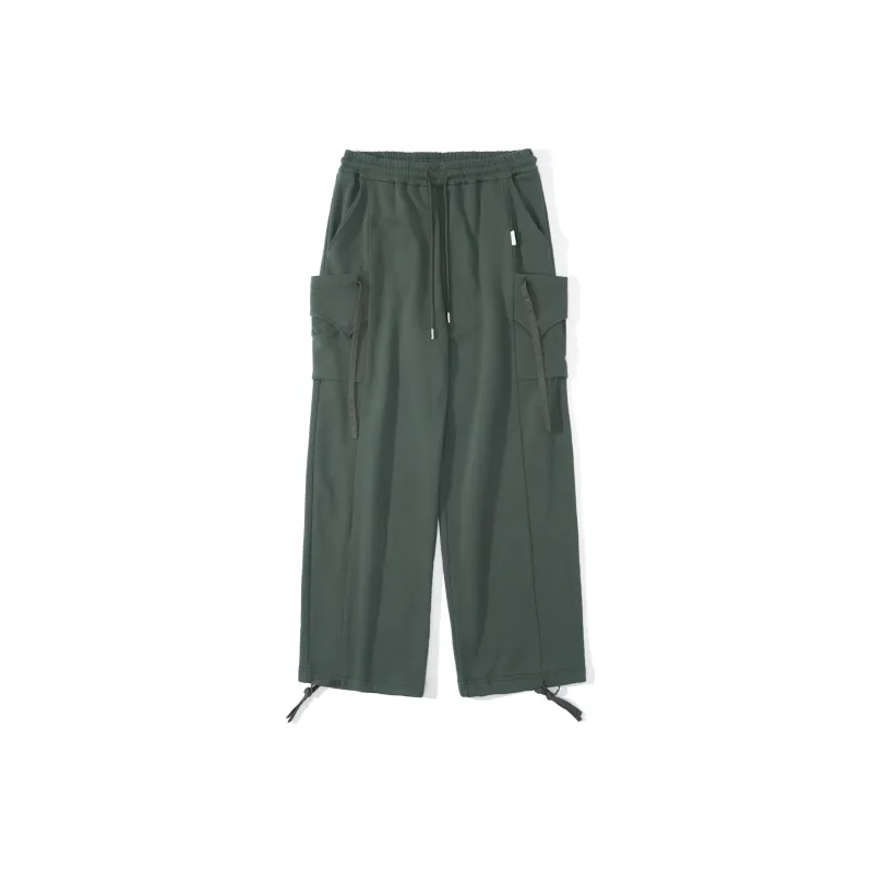 UNVESNO Wide Leg Casual Pants Unisex Dark Green-0