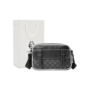 Old Man's Head Synthetic Leather Shoulder Bag, Crossbody Bag Men's Black Plaid