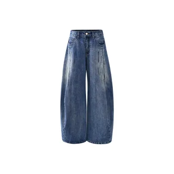 EMINU Jeans Unisex Dirty Dyed Blue Denim
