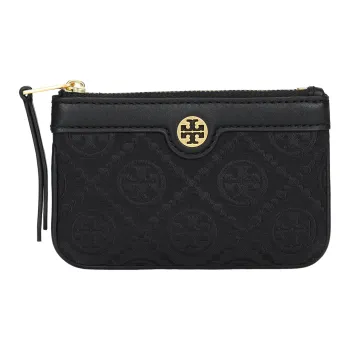 TORY BURCH T Monogram Jacquard Nappa Leather Trim Coin Purse Wallet Regular Women's Black